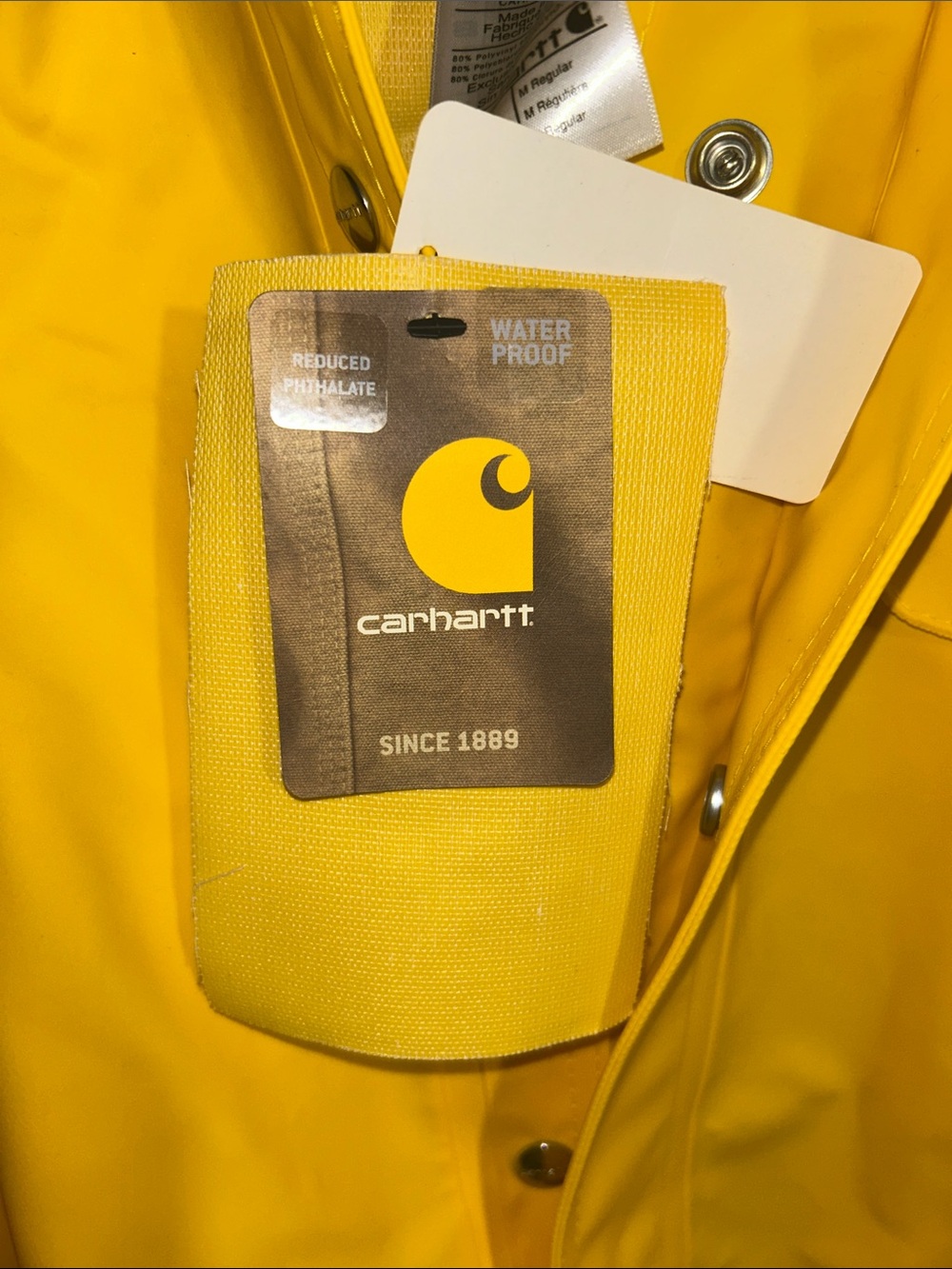 Carhartt Bright Yellow Hooded Waterproof Work Raincoat size medium. NWT - Picture 4 of 10